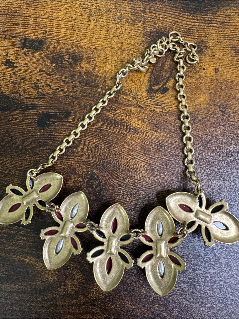 J. Crew Multicolor Geo Floral Deco Statement Bib Necklace in Antiqued Brass - Picture 2 of 7